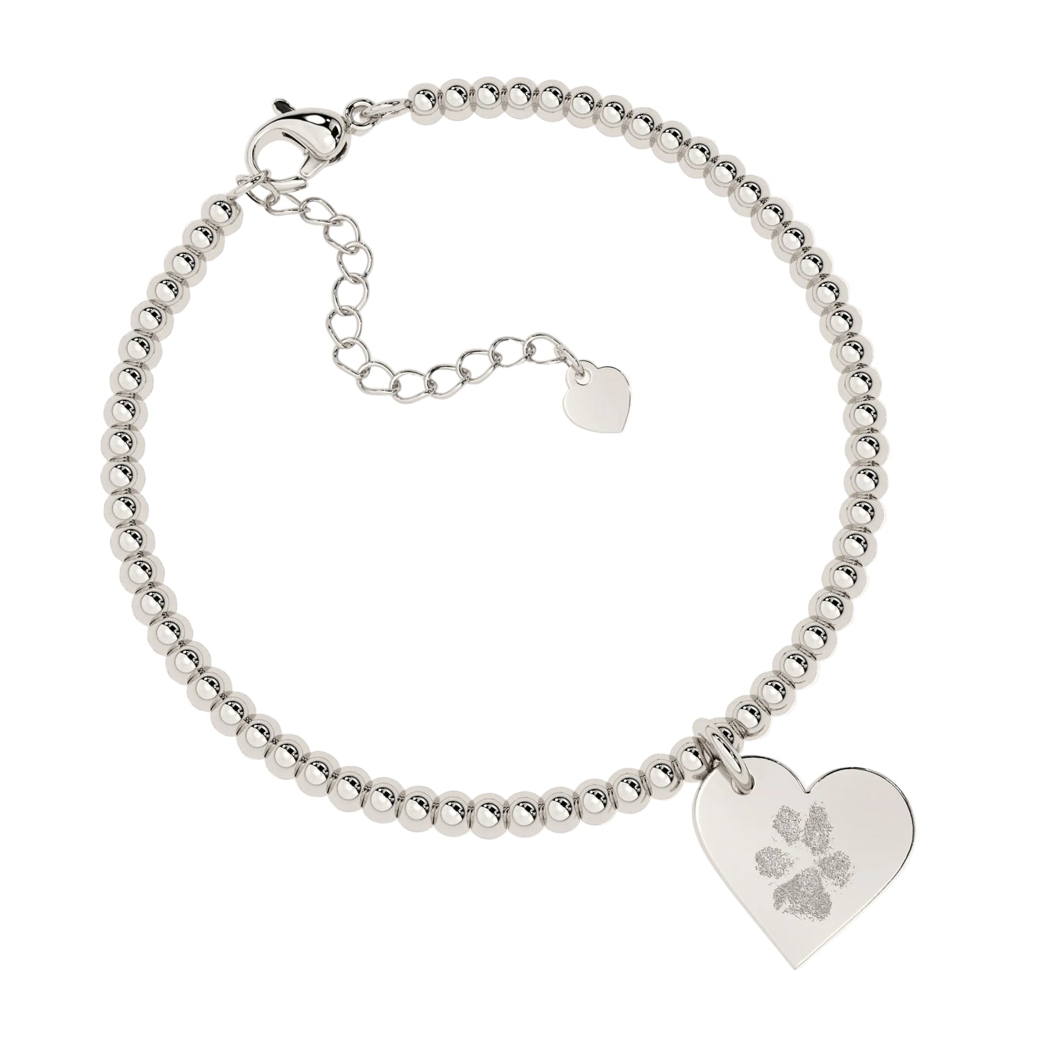 Florence Heart Silver Paw / Nose Print Bead Bracelet
