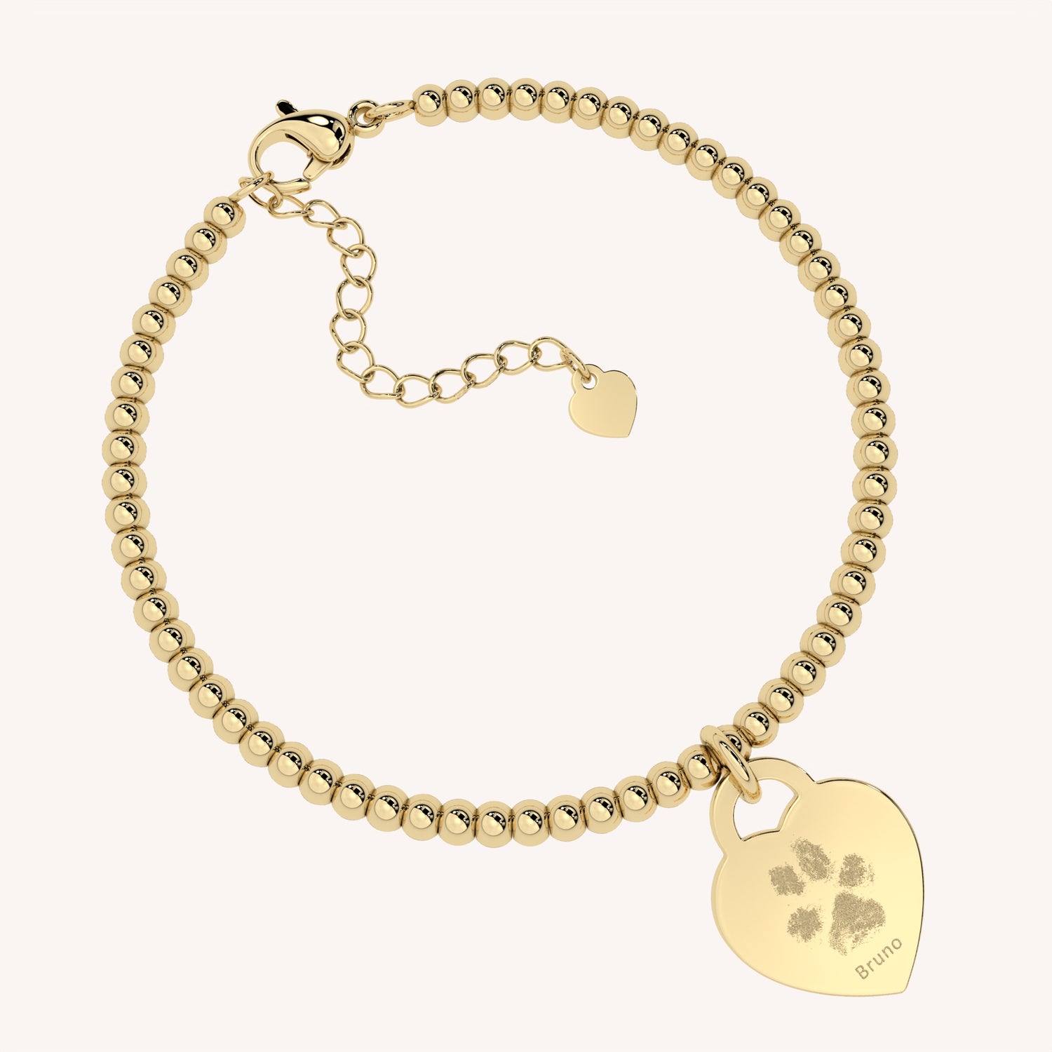 Lucy Heart Gold Paw Print / Nose Print Bead Bracelet
