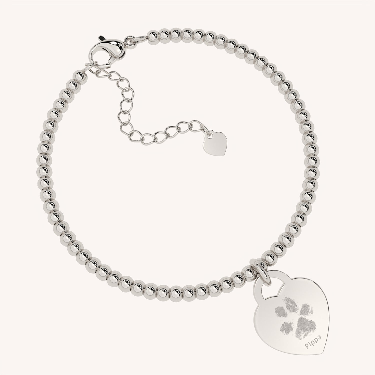 Lucy Heart Silver Paw Print / Nose Print Bead Bracelet