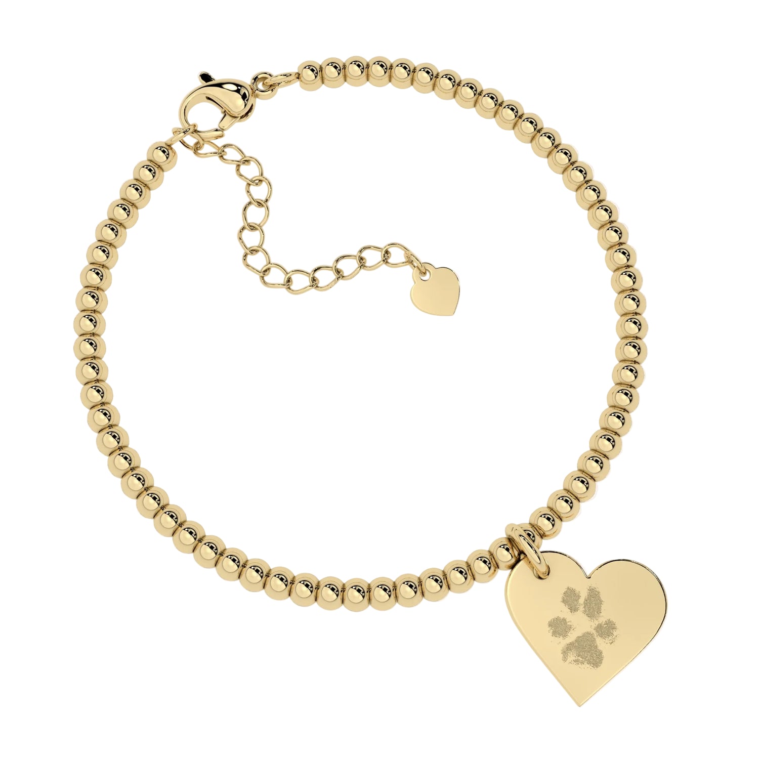Florence Heart Gold Paw / Nose Print Bead Bracelet