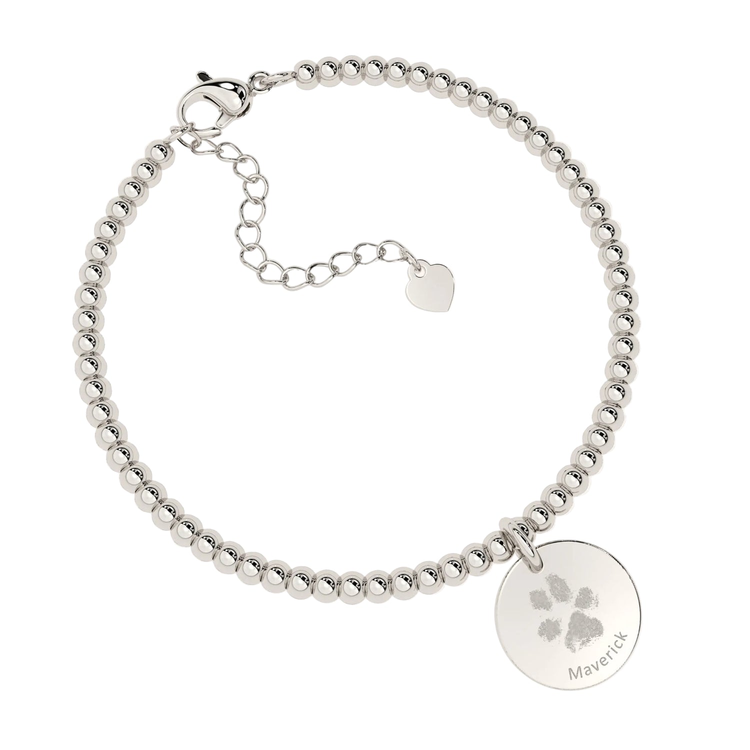 Amelia Disc Silver Paw / Nose Print Bead Bracelet