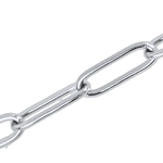 Paperclip chain in silver, close up of the long rectangular links