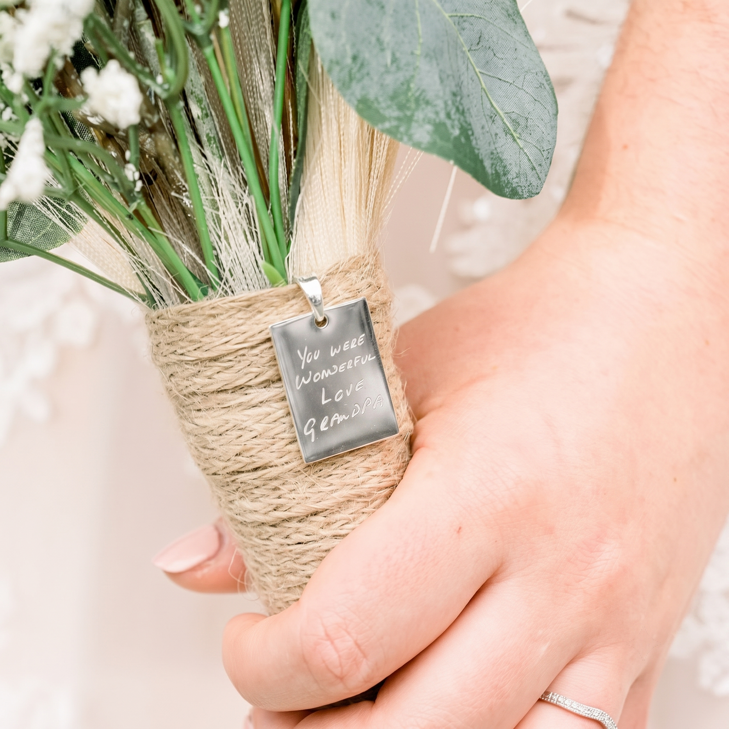 Jessica Silver Actual Handwriting Bouquet Charm