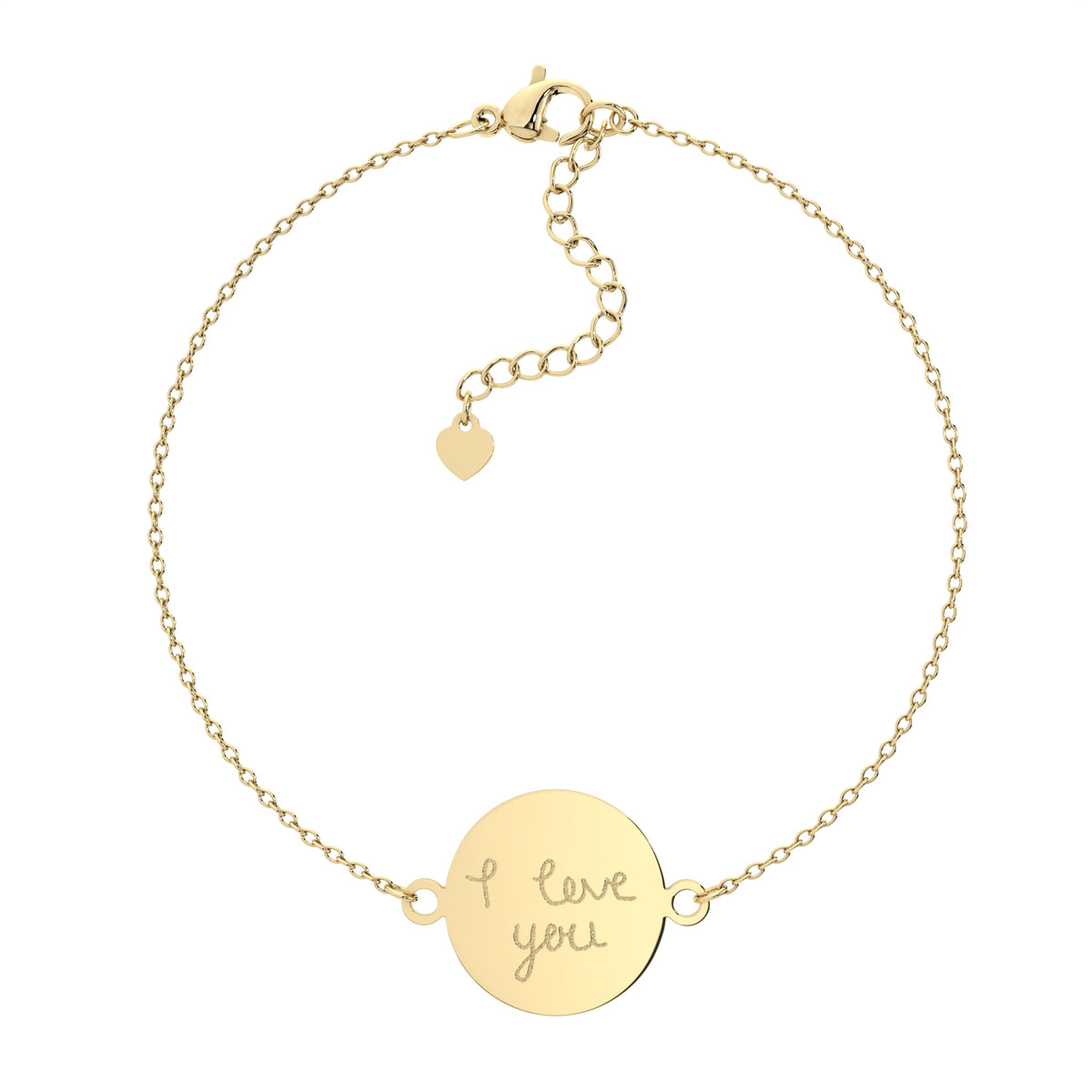Freya Disc Gold Actual Handwriting Chain Bracelet - Personalised Engraved Keepsake Jewellery | WildHoneybee UK