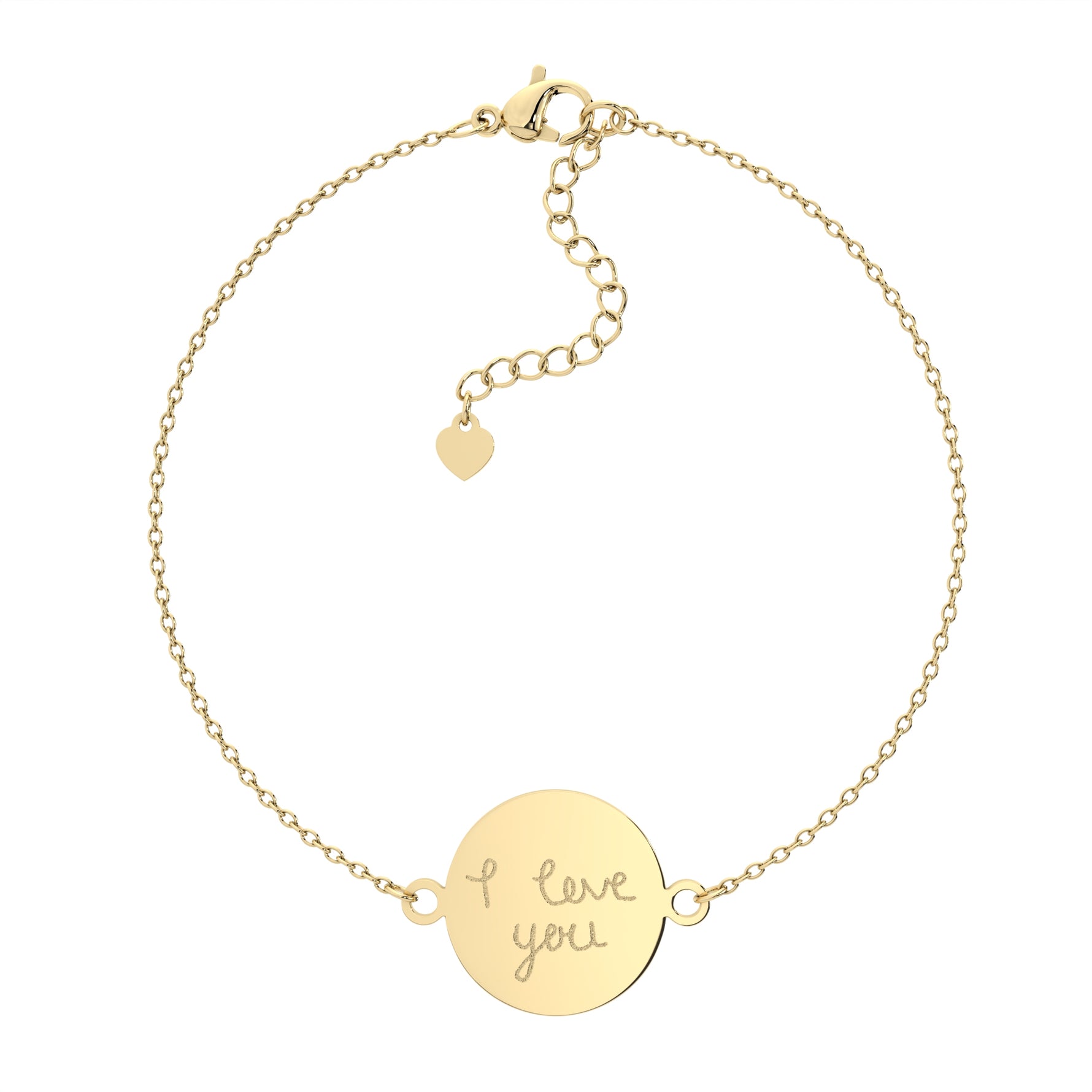 Freya Disc Gold Actual Handwriting Chain Bracelet - Personalised Engraved Keepsake Jewellery | WildHoneybee UK