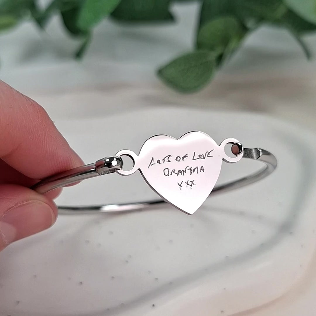 Annabelle Silver Actual Handwriting Heart Bangle
