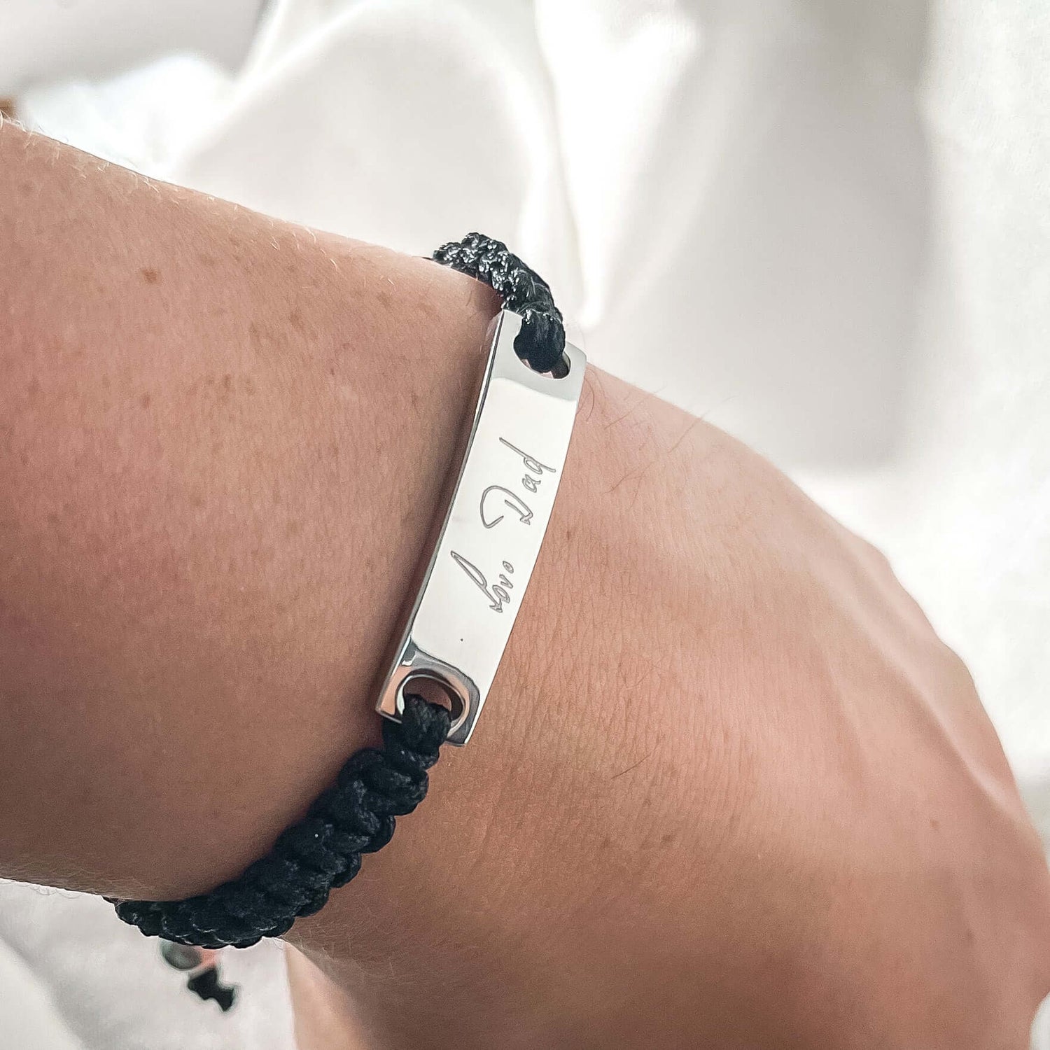 Mens Silver Handwriting Rope Bracelet