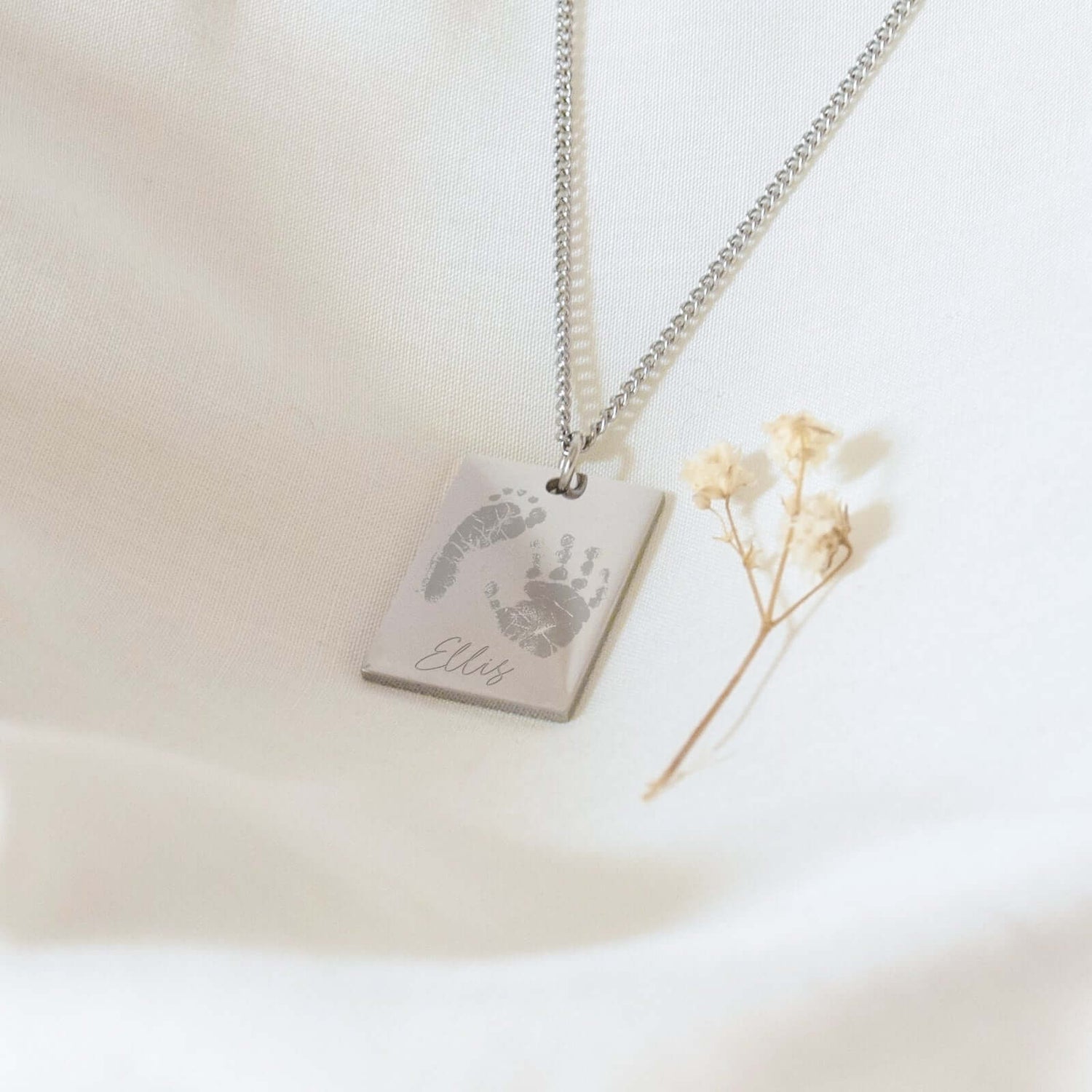 Jessica Rectangle Silver Handprint / Footprint Necklace